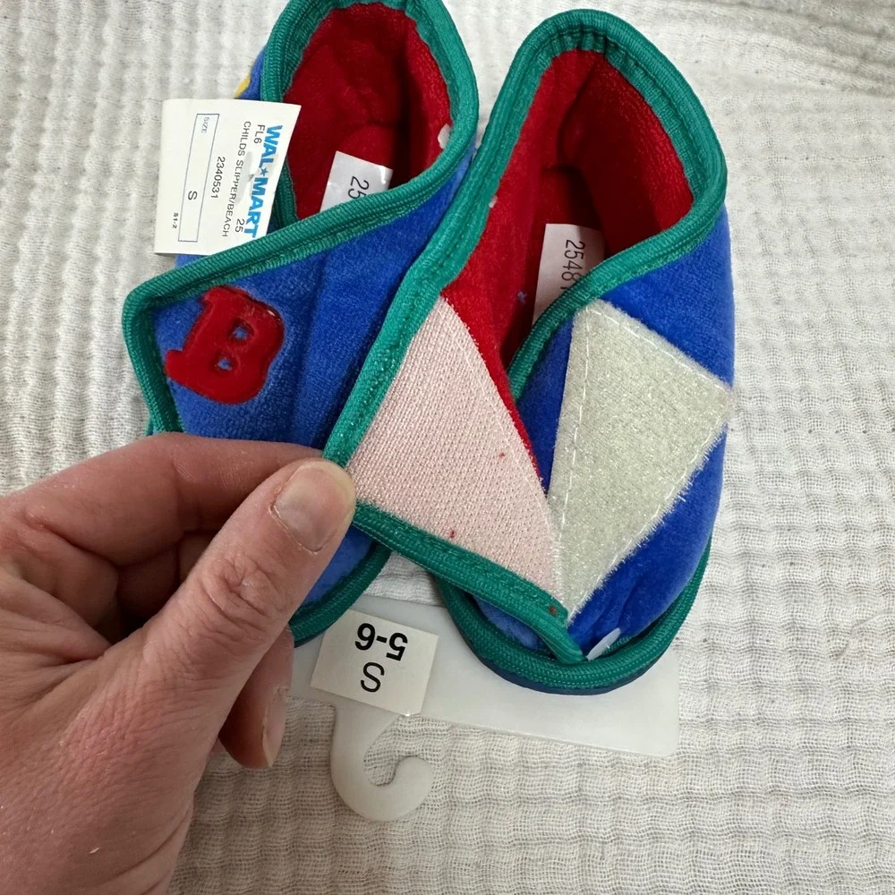 VTG 90s Baby Slippers Shoes Size 5/6 S Blue Children alphabet bear Fabric NWT